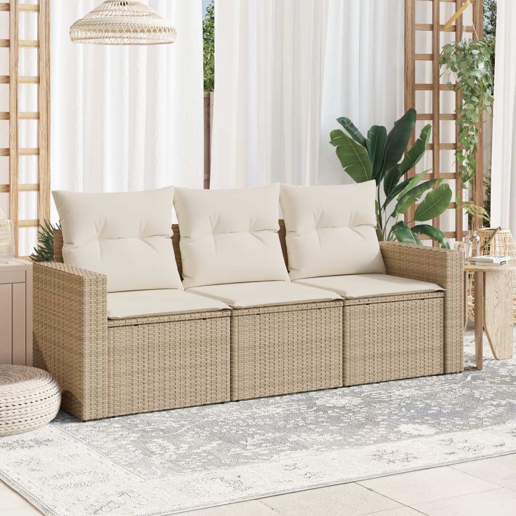 vidaXL Set canapele de grădină, 3 piese, cu perne, bej, poliratan vidaXL Set canapele de grădină, 3 piese, cu perne, bej, poliratan