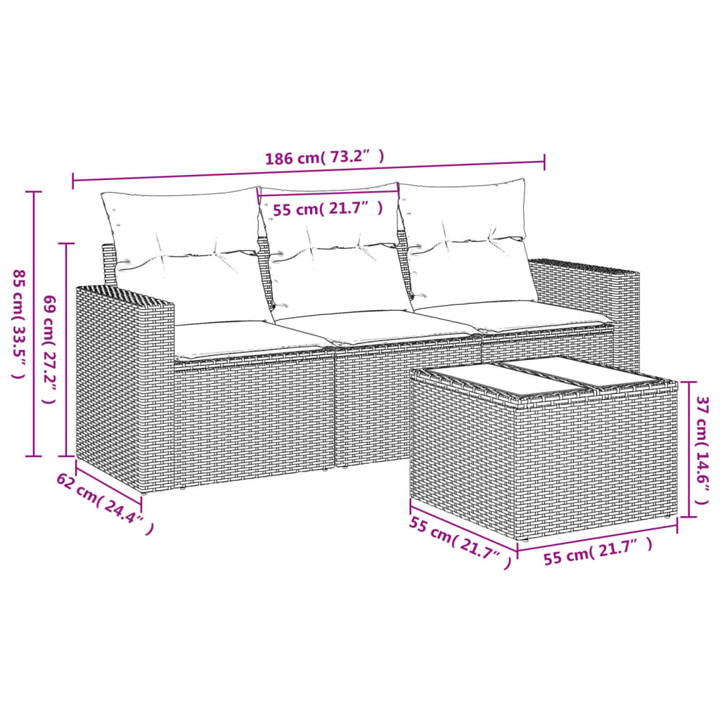 vidaXL Set mobilier de grădină cu perne, 4 piese, negru, poliratan vidaXL Set mobilier de grădină cu perne, 4 piese, negru, poliratan