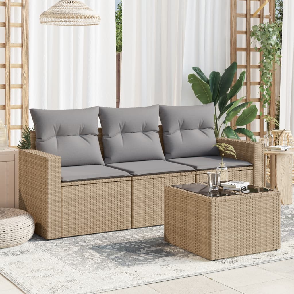 vidaXL Set canapele de grădină, 4 piese, cu perne, bej, poliratan vidaXL Set canapele de grădină, 4 piese, cu perne, bej, poliratan