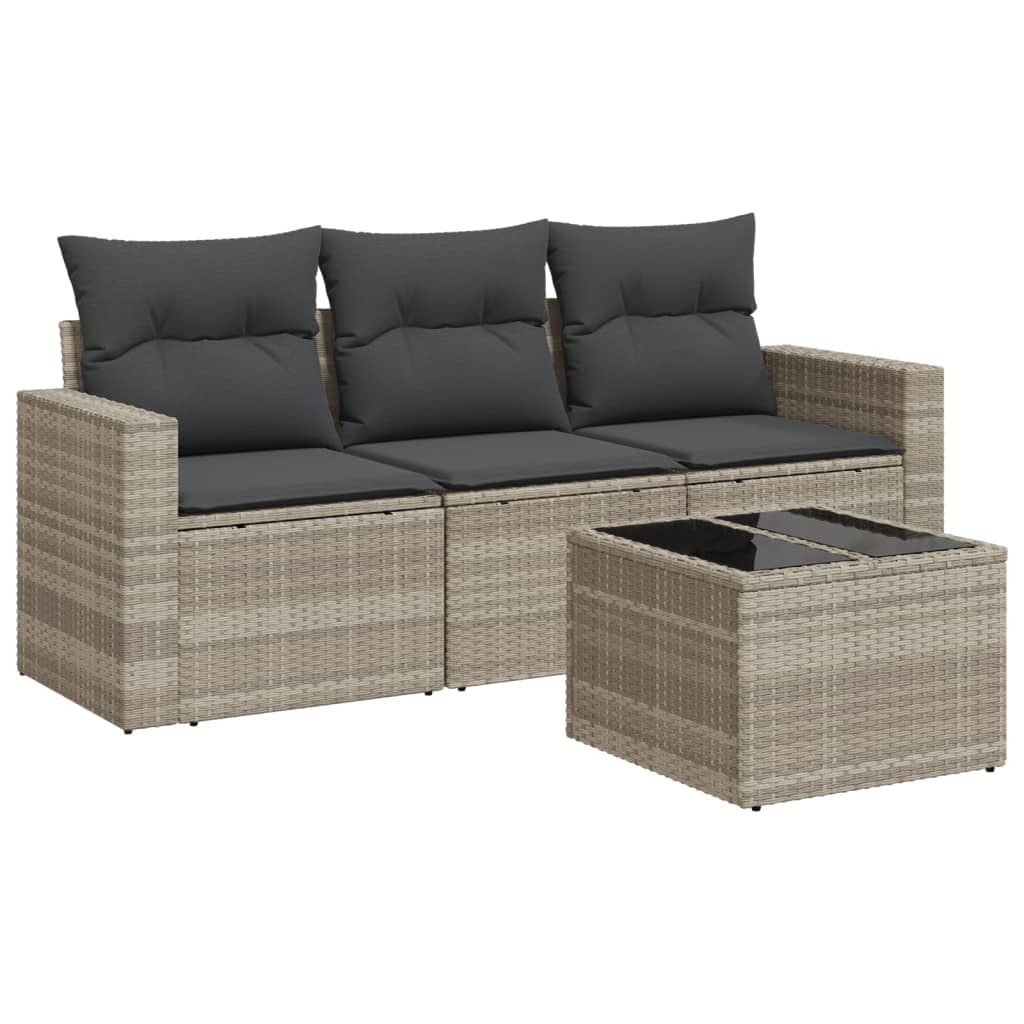 vidaXL Set canapea de grădină cu perne, 4 piese, gri deschis poliratan vidaXL Set canapea de grădină cu perne, 4 piese, gri deschis poliratan