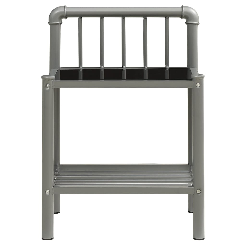 vidaXL Noptiere, 2 buc., gri și negru, metal și sticlă vidaXL Noptiere, 2 buc., gri și negru, metal și sticlă