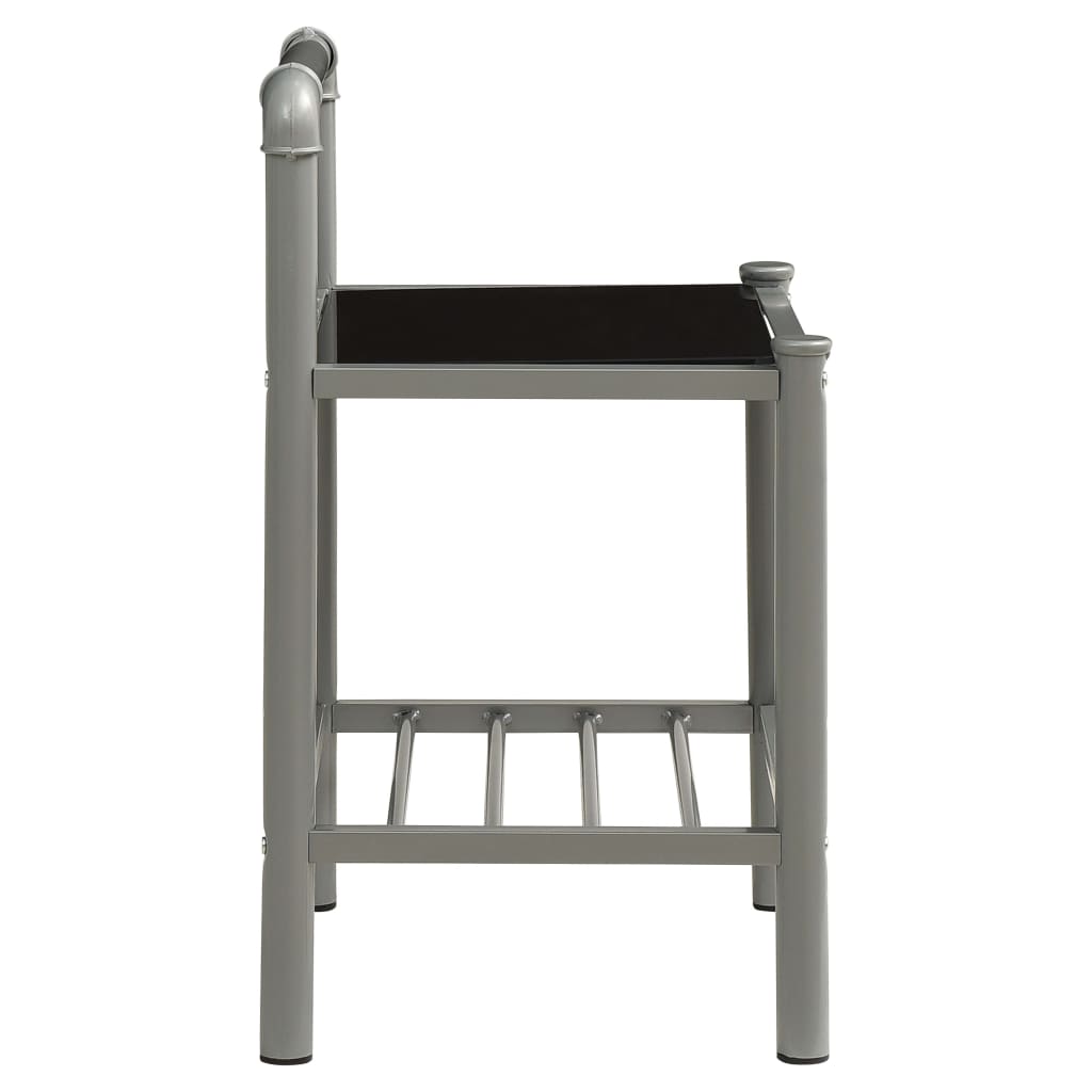 vidaXL Noptiere, 2 buc., gri și negru, metal și sticlă vidaXL Noptiere, 2 buc., gri și negru, metal și sticlă