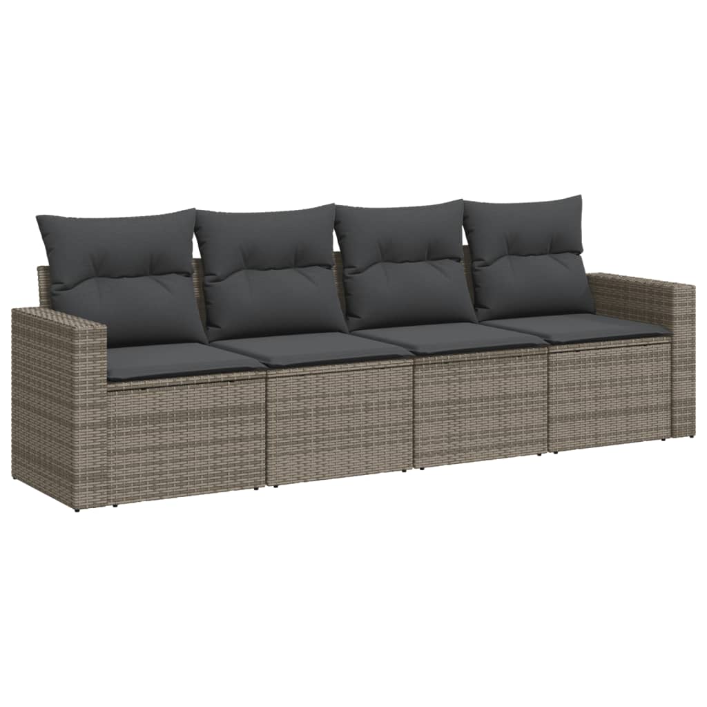vidaXL Set canapea de grădină cu perne, 4 piese, gri, poliratan vidaXL Set canapea de grădină cu perne, 4 piese, gri, poliratan