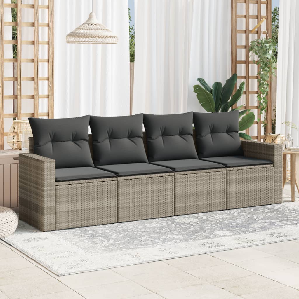 vidaXL Set canapea de grădină cu perne, 4 piese, gri deschis poliratan vidaXL Set canapea de grădină cu perne, 4 piese, gri deschis poliratan
