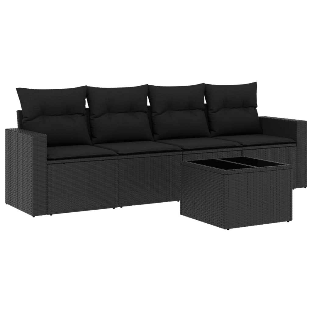 vidaXL Set mobilier de grădină cu perne, 5 piese, negru, poliratan vidaXL Set mobilier de grădină cu perne, 5 piese, negru, poliratan