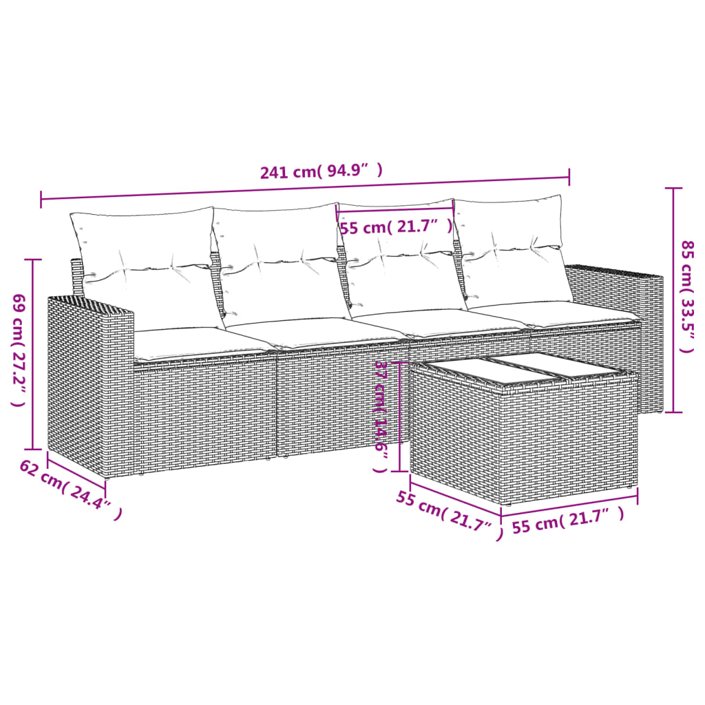 vidaXL Set mobilier de grădină cu perne, 5 piese, negru, poliratan vidaXL Set mobilier de grădină cu perne, 5 piese, negru, poliratan