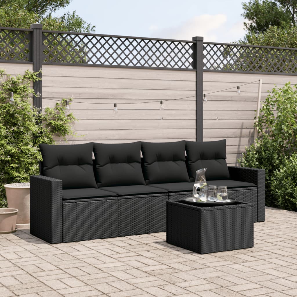 vidaXL Set mobilier de grădină cu perne, 5 piese, negru, poliratan vidaXL Set mobilier de grădină cu perne, 5 piese, negru, poliratan