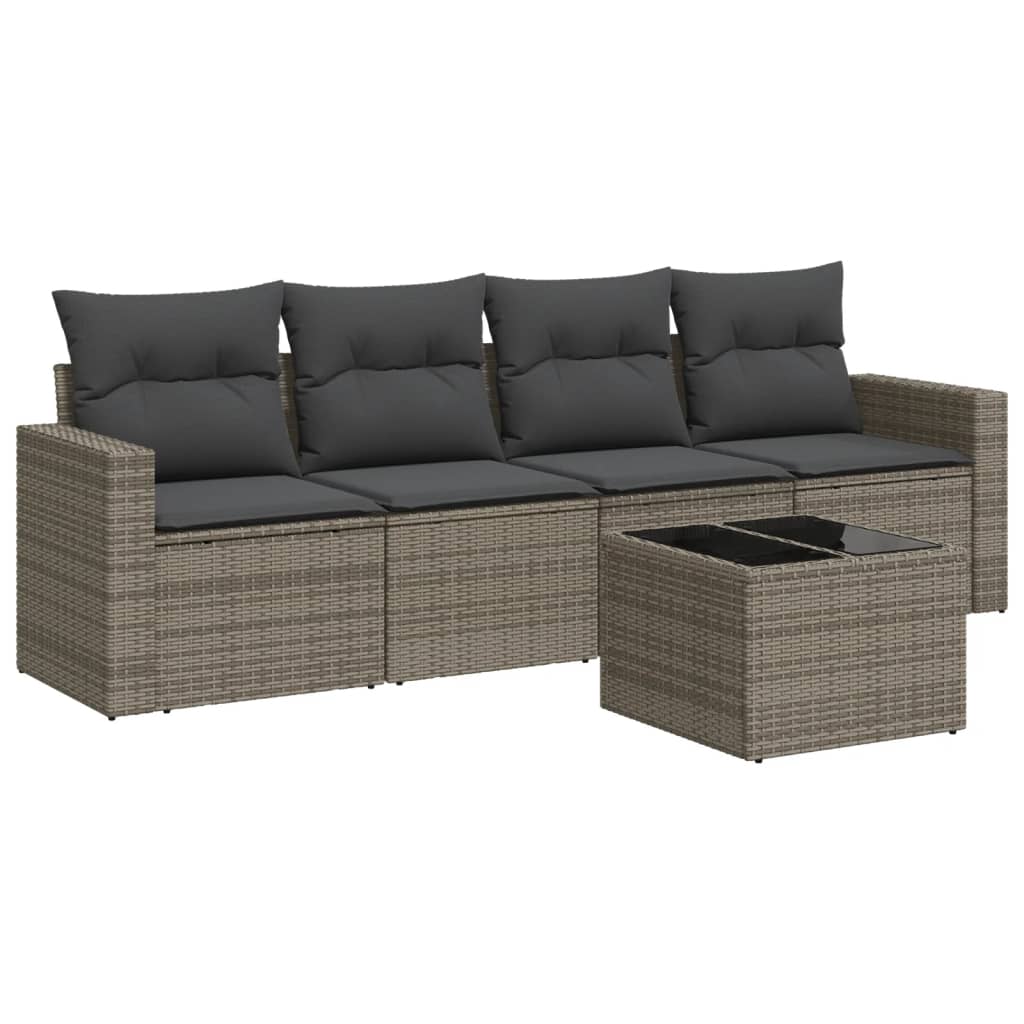 vidaXL Set canapea de grădină cu perne, 5 piese, gri, poliratan vidaXL Set canapea de grădină cu perne, 5 piese, gri, poliratan