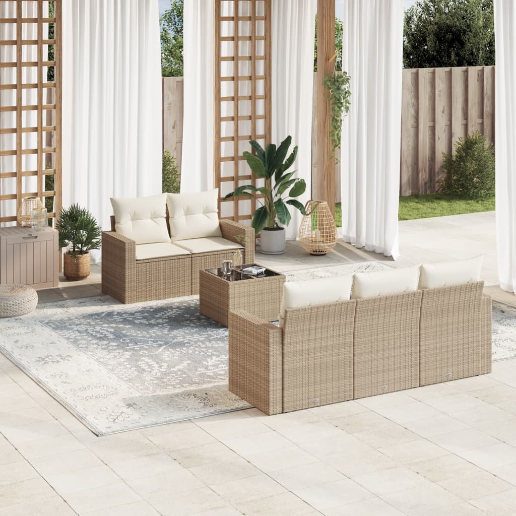 vidaXL Set canapele de grădină cu perne, 6 piese, bej, poliratan vidaXL Set canapele de grădină cu perne, 6 piese, bej, poliratan