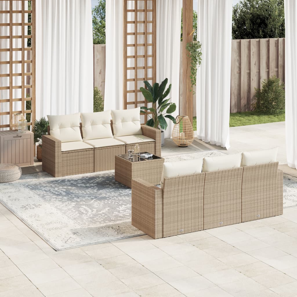 vidaXL Set canapele de grădină, 7 piese, cu perne, bej, poliratan vidaXL Set canapele de grădină, 7 piese, cu perne, bej, poliratan