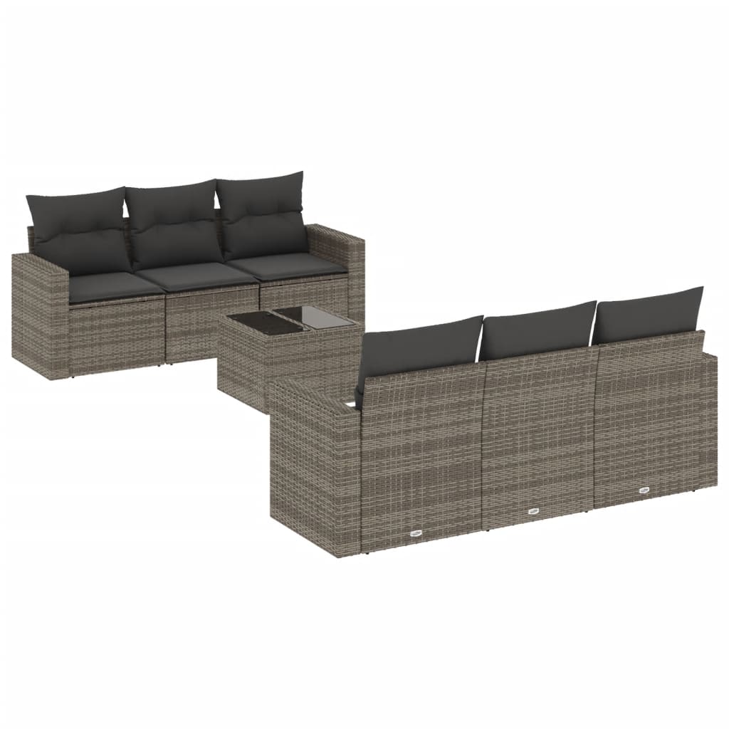 vidaXL Set canapele de grădină, 7 piese, cu perne, gri, poliratan vidaXL Set canapele de grădină, 7 piese, cu perne, gri, poliratan