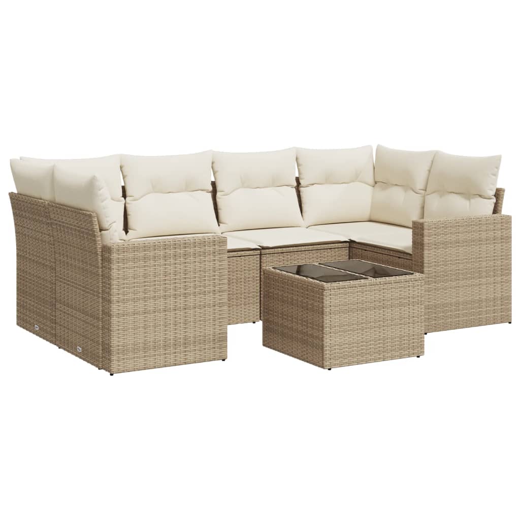 vidaXL Set canapele de grădină, 7 piese, cu perne, bej, poliratan vidaXL Set canapele de grădină, 7 piese, cu perne, bej, poliratan