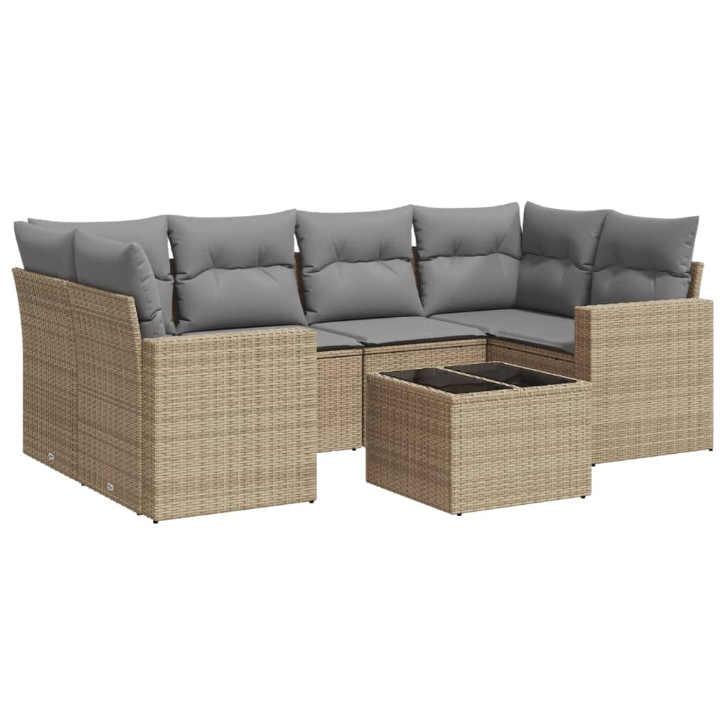 vidaXL Set canapele de grădină, 7 piese, cu perne, bej, poliratan
