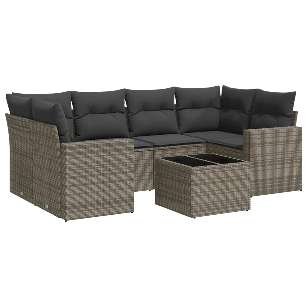 vidaXL Set canapele de grădină, 7 piese, cu perne, gri, poliratan vidaXL Set canapele de grădină, 7 piese, cu perne, gri, poliratan