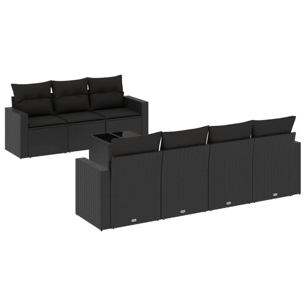 vidaXL Set mobilier de grădină cu perne, 8 piese, negru, poliratan vidaXL Set mobilier de grădină cu perne, 8 piese, negru, poliratan