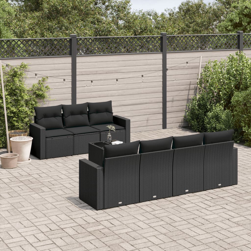 vidaXL Set mobilier de grădină cu perne, 8 piese, negru, poliratan vidaXL Set mobilier de grădină cu perne, 8 piese, negru, poliratan