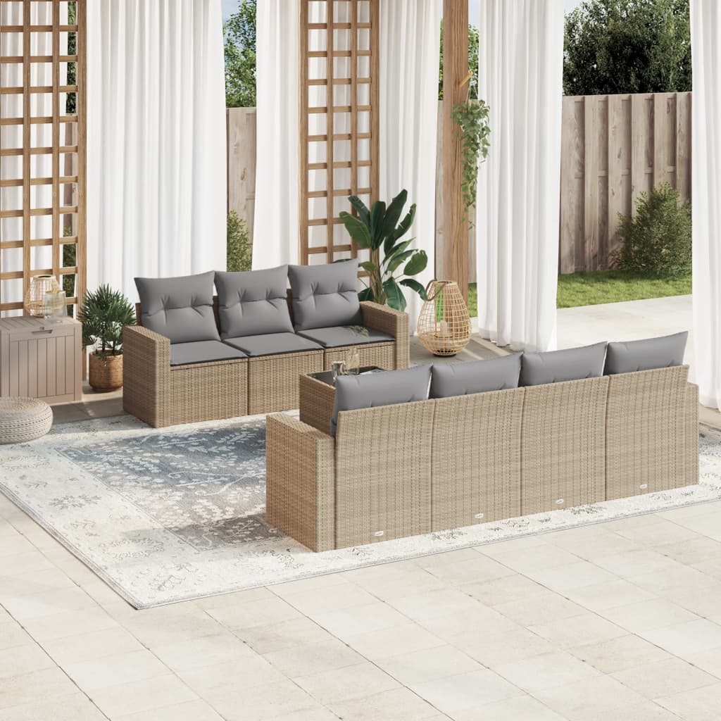 vidaXL Set canapele de grădină, 8 piese, cu perne, bej, poliratan