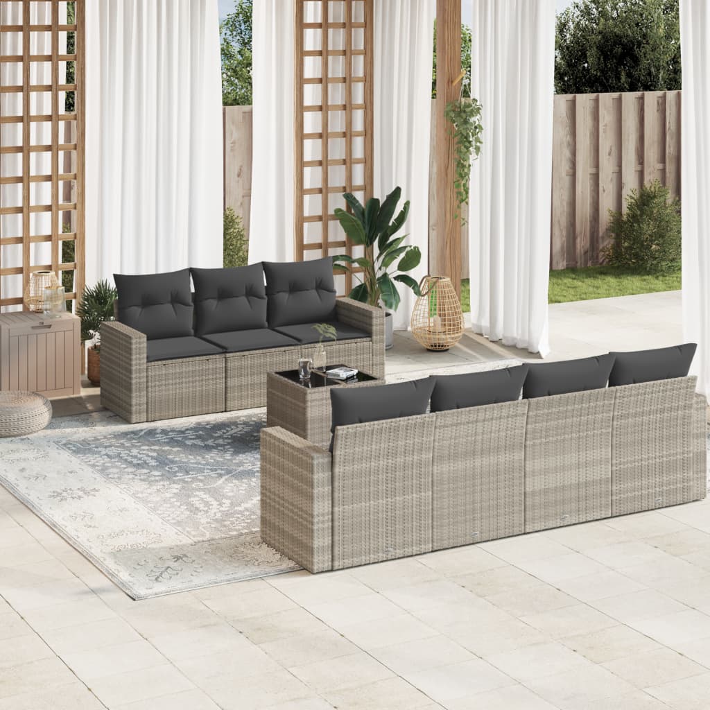 vidaXL Set mobilier de grădină cu perne, 8 piese gri deschis poliratan vidaXL Set mobilier de grădină cu perne, 8 piese gri deschis poliratan