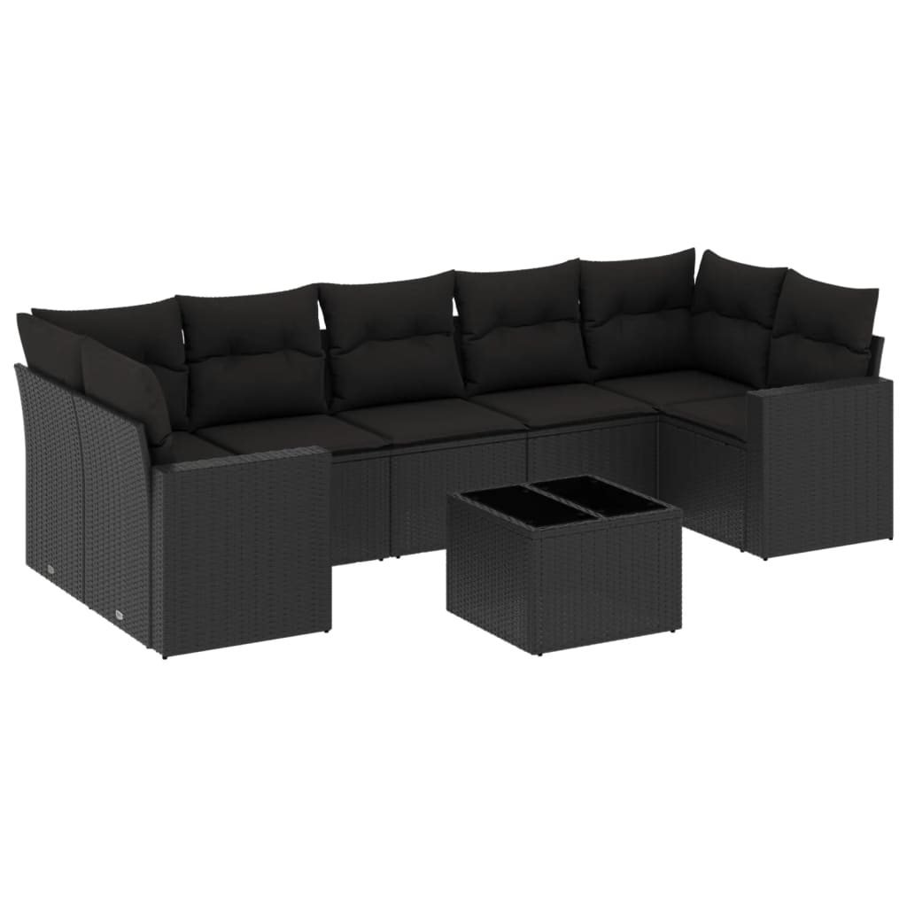 vidaXL Set mobilier de grădină cu perne, 8 piese, negru, poliratan vidaXL Set mobilier de grădină cu perne, 8 piese, negru, poliratan