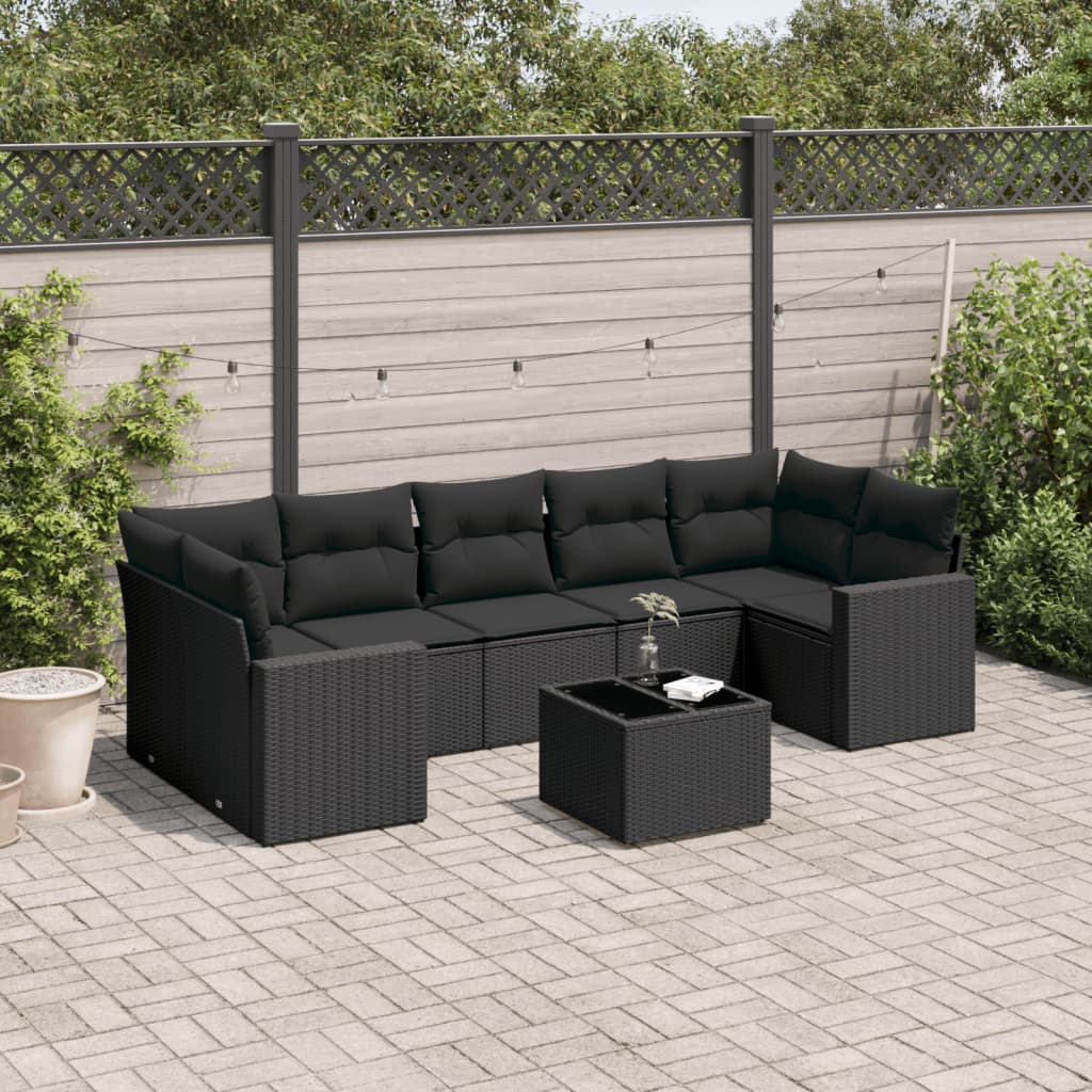 vidaXL Set mobilier de grădină cu perne, 8 piese, negru, poliratan vidaXL Set mobilier de grădină cu perne, 8 piese, negru, poliratan