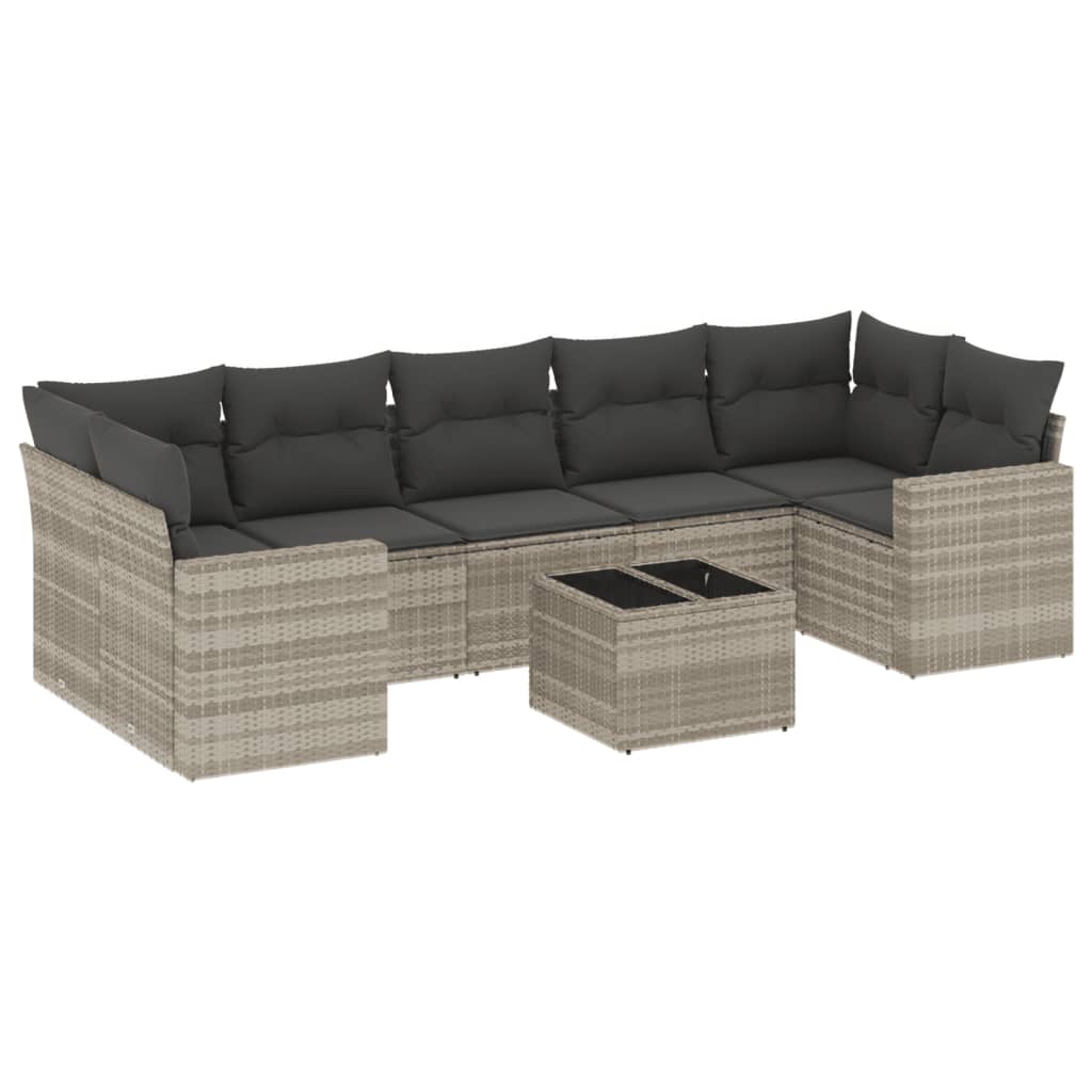 vidaXL Set mobilier de grădină cu perne, 8 piese gri deschis poliratan vidaXL Set mobilier de grădină cu perne, 8 piese gri deschis poliratan