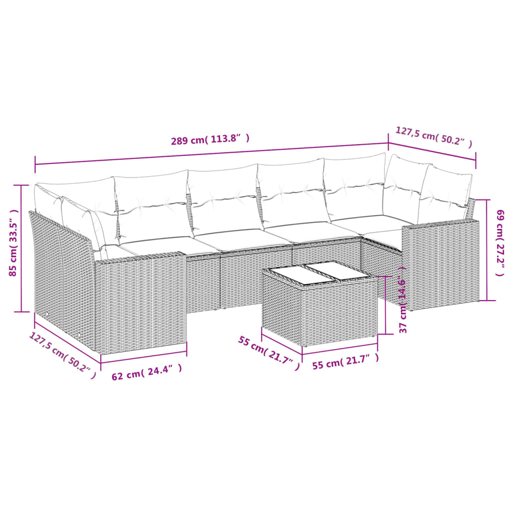 vidaXL Set mobilier de grădină cu perne, 8 piese gri deschis poliratan vidaXL Set mobilier de grădină cu perne, 8 piese gri deschis poliratan