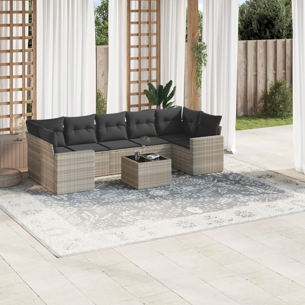vidaXL Set mobilier de grădină cu perne, 8 piese gri deschis poliratan vidaXL Set mobilier de grădină cu perne, 8 piese gri deschis poliratan