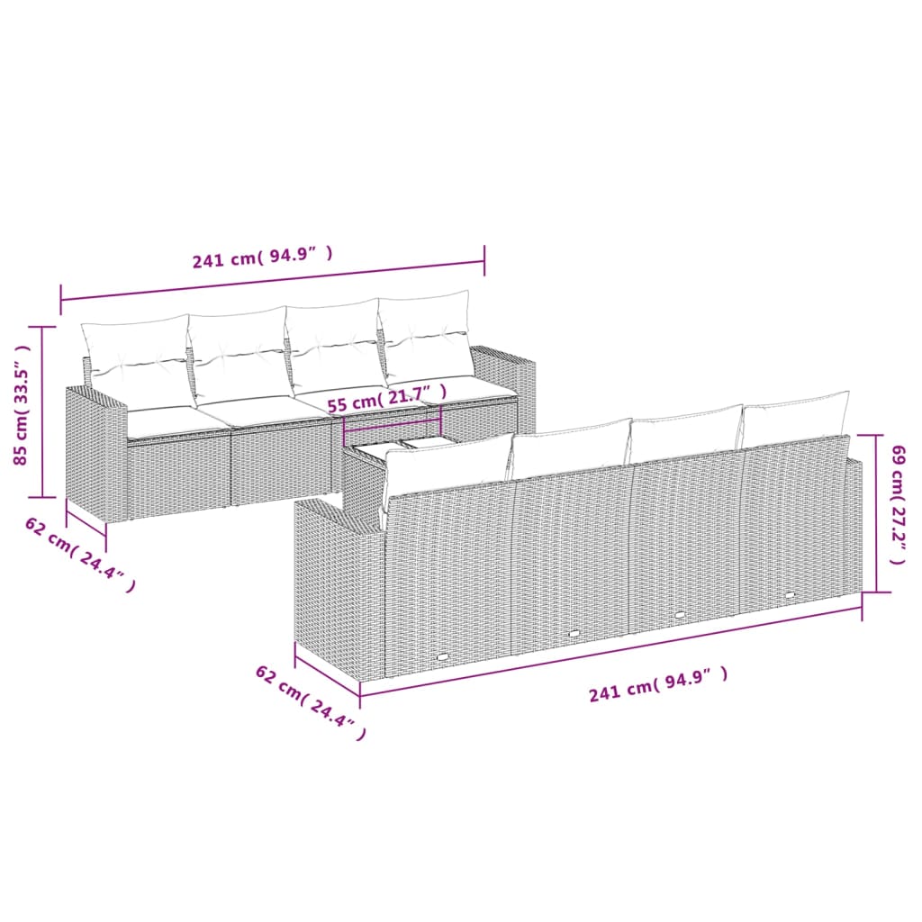 vidaXL Set mobilier de grădină cu perne, 9 piese, negru, poliratan vidaXL Set mobilier de grădină cu perne, 9 piese, negru, poliratan