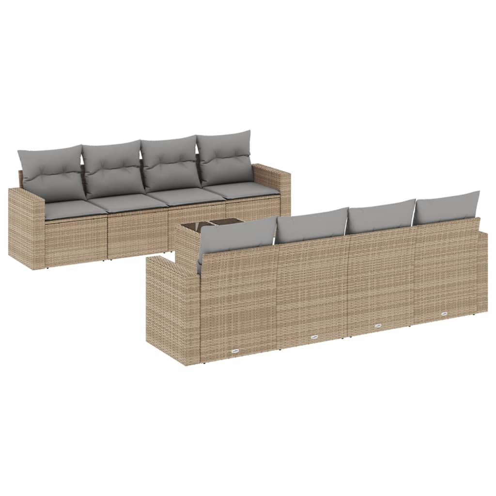 vidaXL Set canapele de grădină, 9 piese, cu perne, bej, poliratan vidaXL Set canapele de grădină, 9 piese, cu perne, bej, poliratan