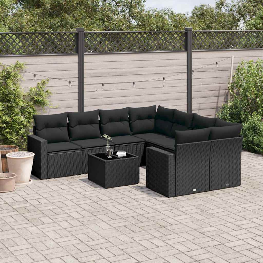 vidaXL Set mobilier de grădină cu perne, 9 piese, negru, poliratan vidaXL Set mobilier de grădină cu perne, 9 piese, negru, poliratan