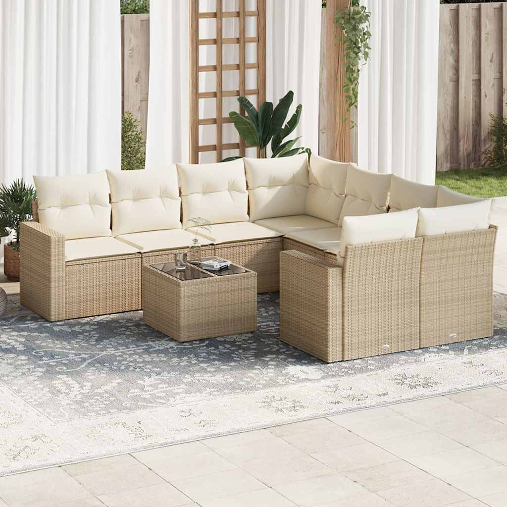 vidaXL Set canapele de grădină, 9 piese, cu perne, bej, poliratan vidaXL Set canapele de grădină, 9 piese, cu perne, bej, poliratan