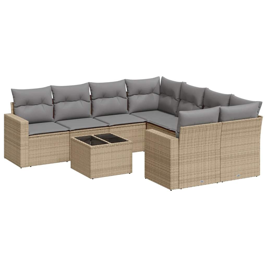 vidaXL Set canapele de grădină, 9 piese, cu perne, bej, poliratan