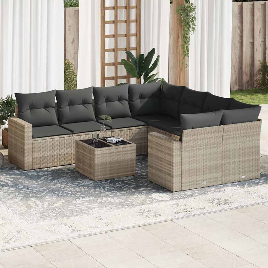 vidaXL Set canapele de grădină cu perne, 9 piese gri deschis poliratan vidaXL Set canapele de grădină cu perne, 9 piese gri deschis poliratan