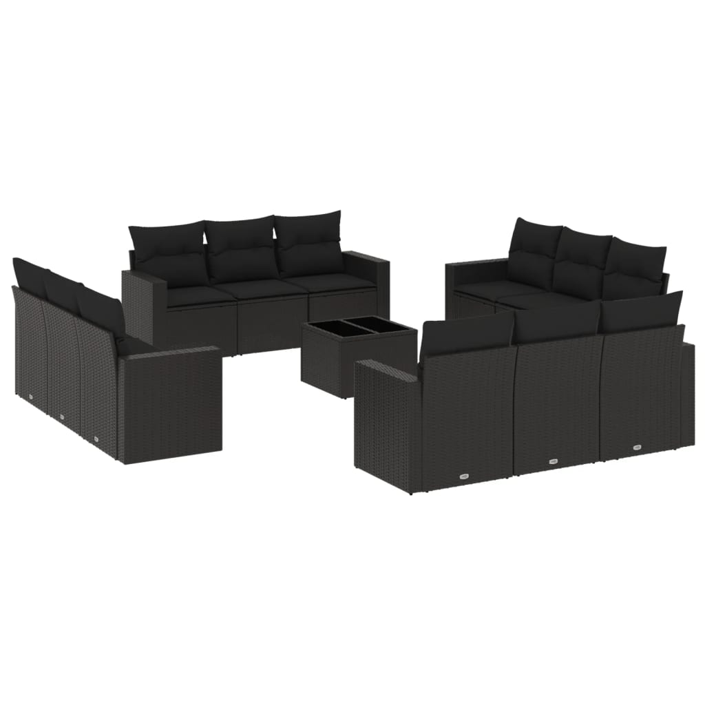 vidaXL Set mobilier de grădină cu perne, 13 piese, negru, poliratan vidaXL Set mobilier de grădină cu perne, 13 piese, negru, poliratan