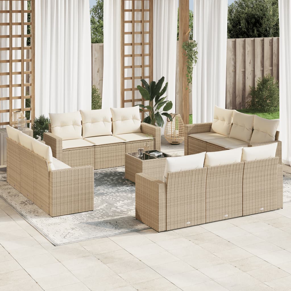 vidaXL Set canapele de grădină, 13 piese, cu perne, bej, poliratan vidaXL Set canapele de grădină, 13 piese, cu perne, bej, poliratan