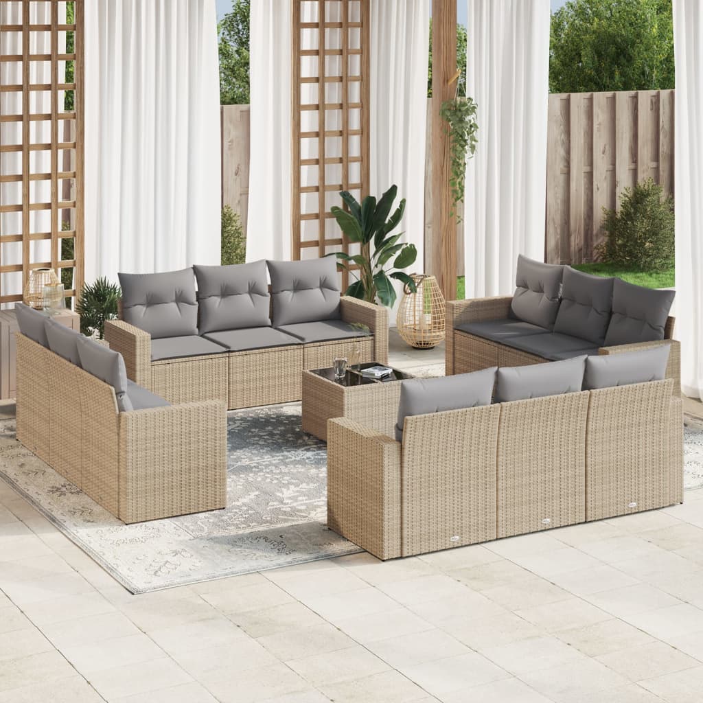 vidaXL Set canapele de grădină, 13 piese, cu perne, bej, poliratan vidaXL Set canapele de grădină, 13 piese, cu perne, bej, poliratan