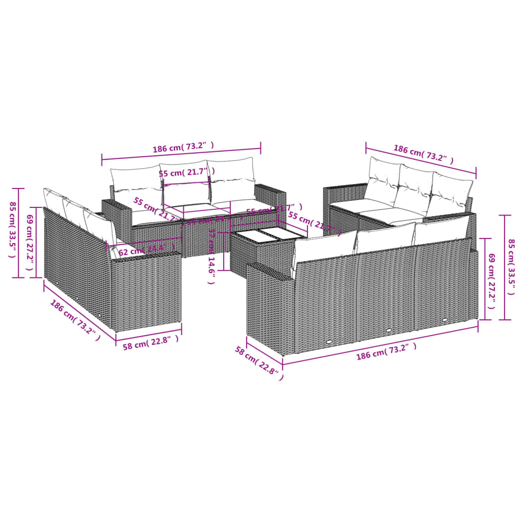 vidaXL Set mobilier de grădină cu perne, 13 piese, gri, poliratan vidaXL Set mobilier de grădină cu perne, 13 piese, gri, poliratan