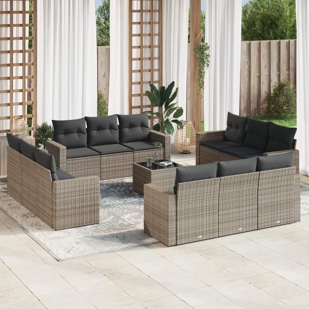 vidaXL Set mobilier de grădină cu perne, 13 piese, gri, poliratan vidaXL Set mobilier de grădină cu perne, 13 piese, gri, poliratan