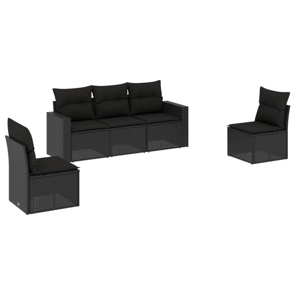 vidaXL Set mobilier de grădină cu perne, 5 piese, negru, poliratan vidaXL Set mobilier de grădină cu perne, 5 piese, negru, poliratan
