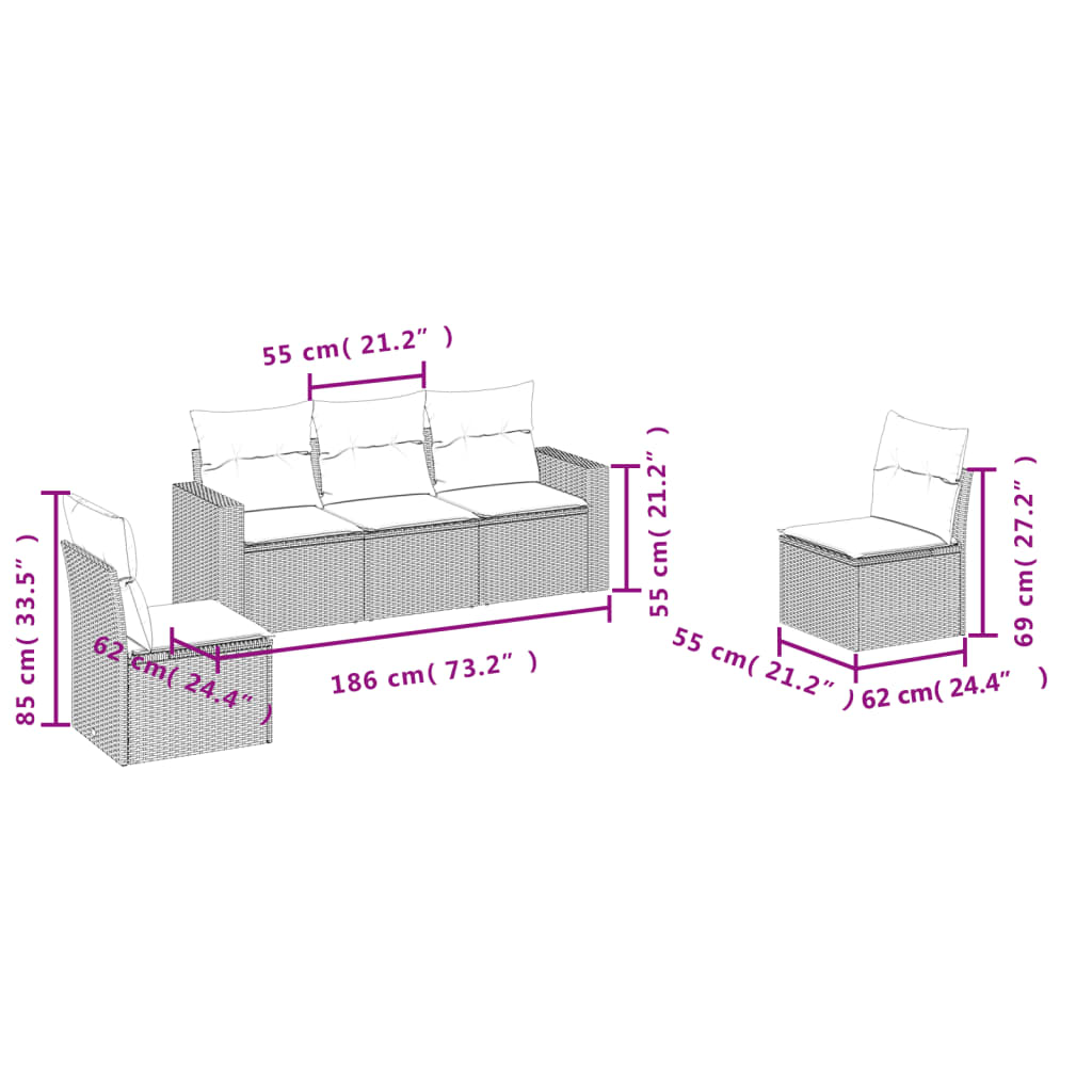 vidaXL Set mobilier de grădină cu perne, 5 piese, negru, poliratan vidaXL Set mobilier de grădină cu perne, 5 piese, negru, poliratan