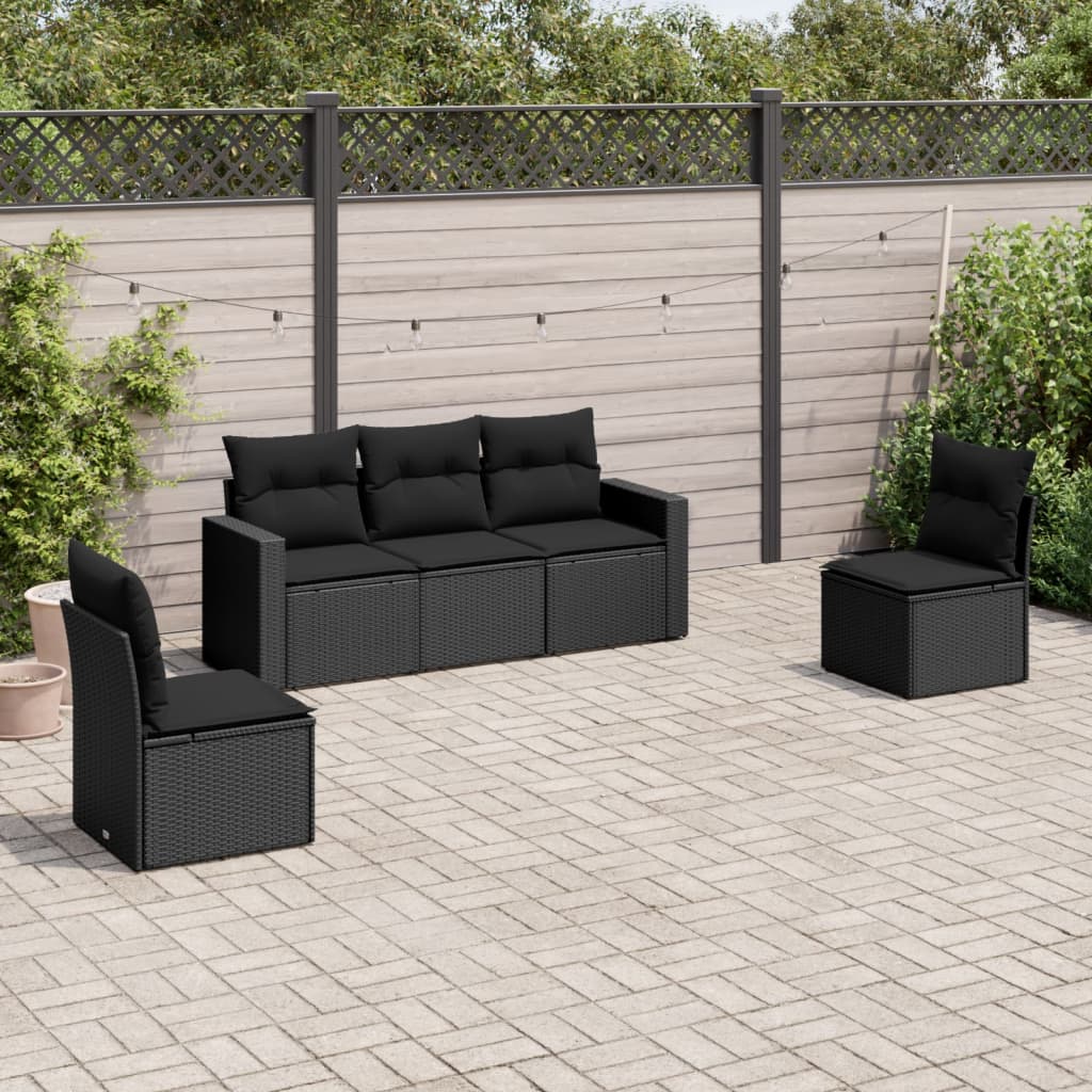 vidaXL Set mobilier de grădină cu perne, 5 piese, negru, poliratan vidaXL Set mobilier de grădină cu perne, 5 piese, negru, poliratan