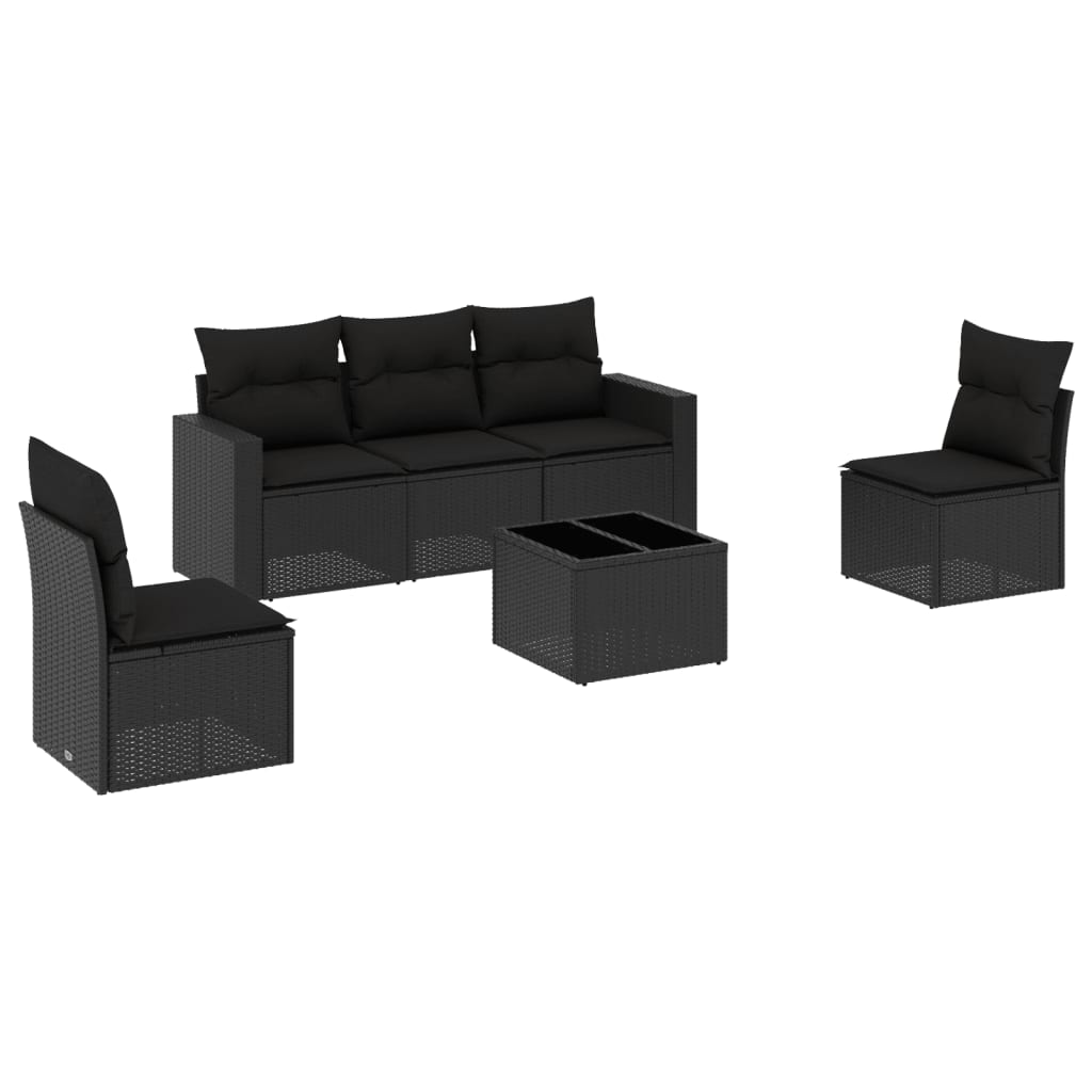 vidaXL Set mobilier de grădină cu perne, 6 piese, negru, poliratan vidaXL Set mobilier de grădină cu perne, 6 piese, negru, poliratan