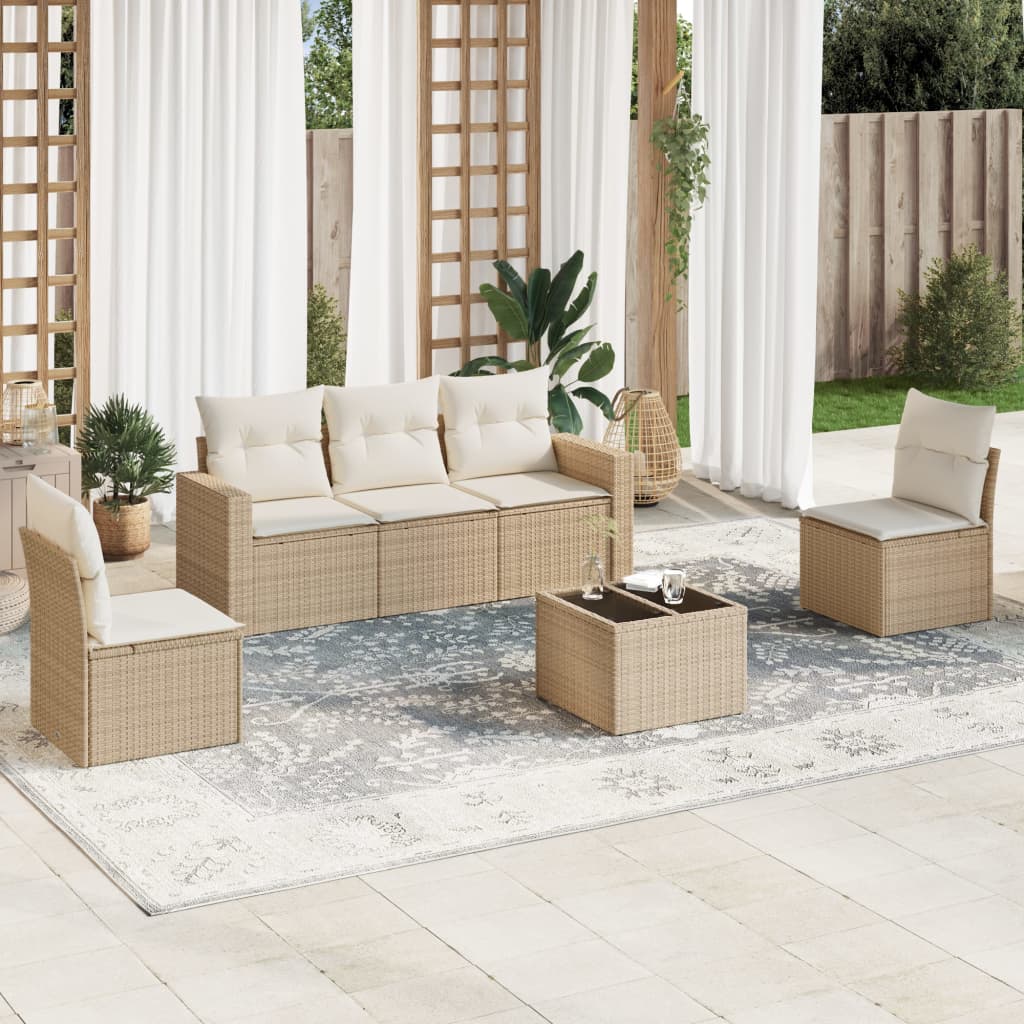 vidaXL Set canapele de grădină cu perne, 6 piese, bej, poliratan vidaXL Set canapele de grădină cu perne, 6 piese, bej, poliratan