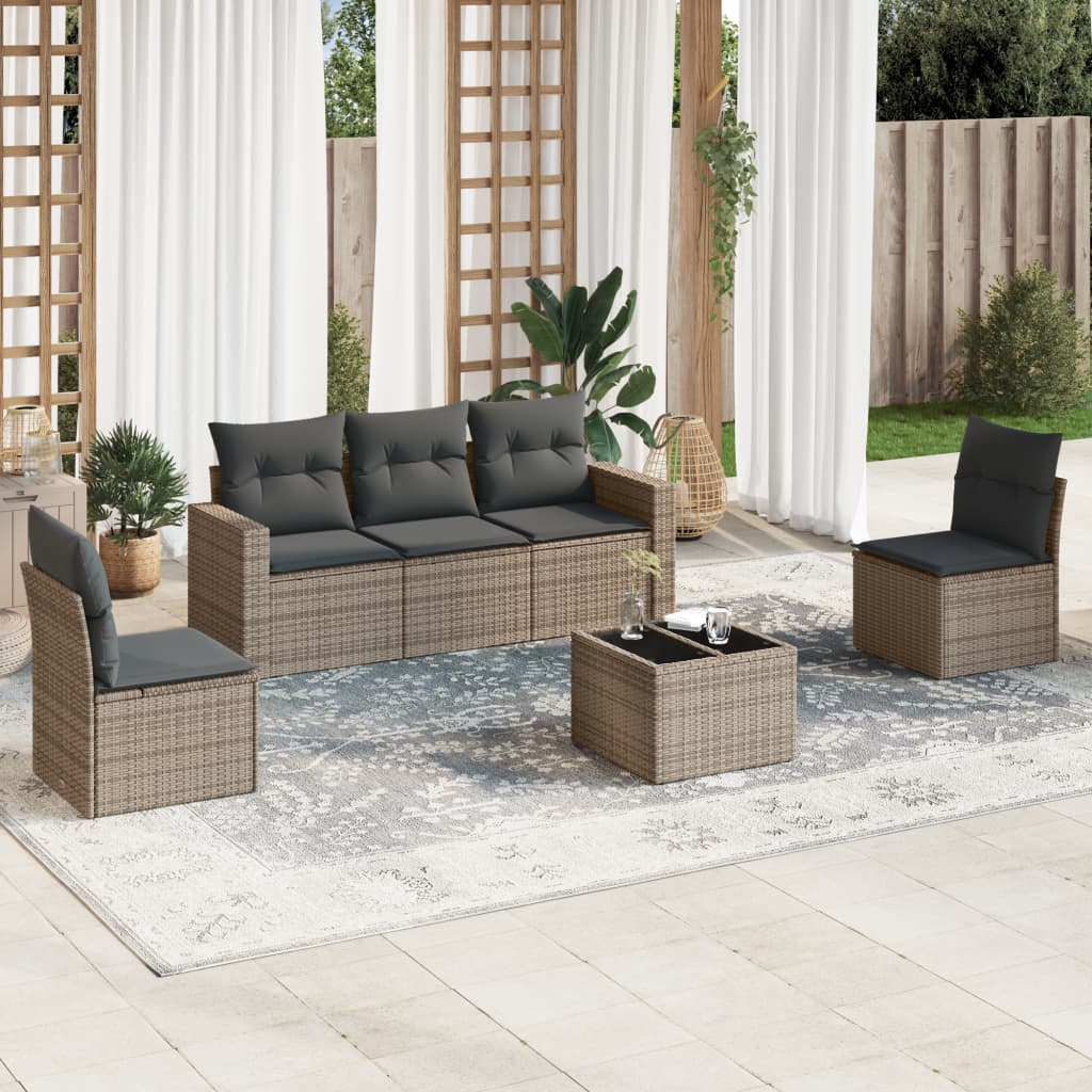 vidaXL Set mobilier grădină cu perne, 6 piese, gri, poliratan
