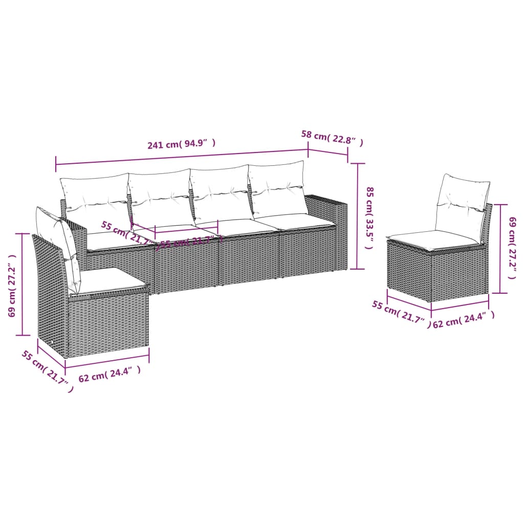 vidaXL Set mobilier de grădină cu perne, 6 piese, negru, poliratan vidaXL Set mobilier de grădină cu perne, 6 piese, negru, poliratan