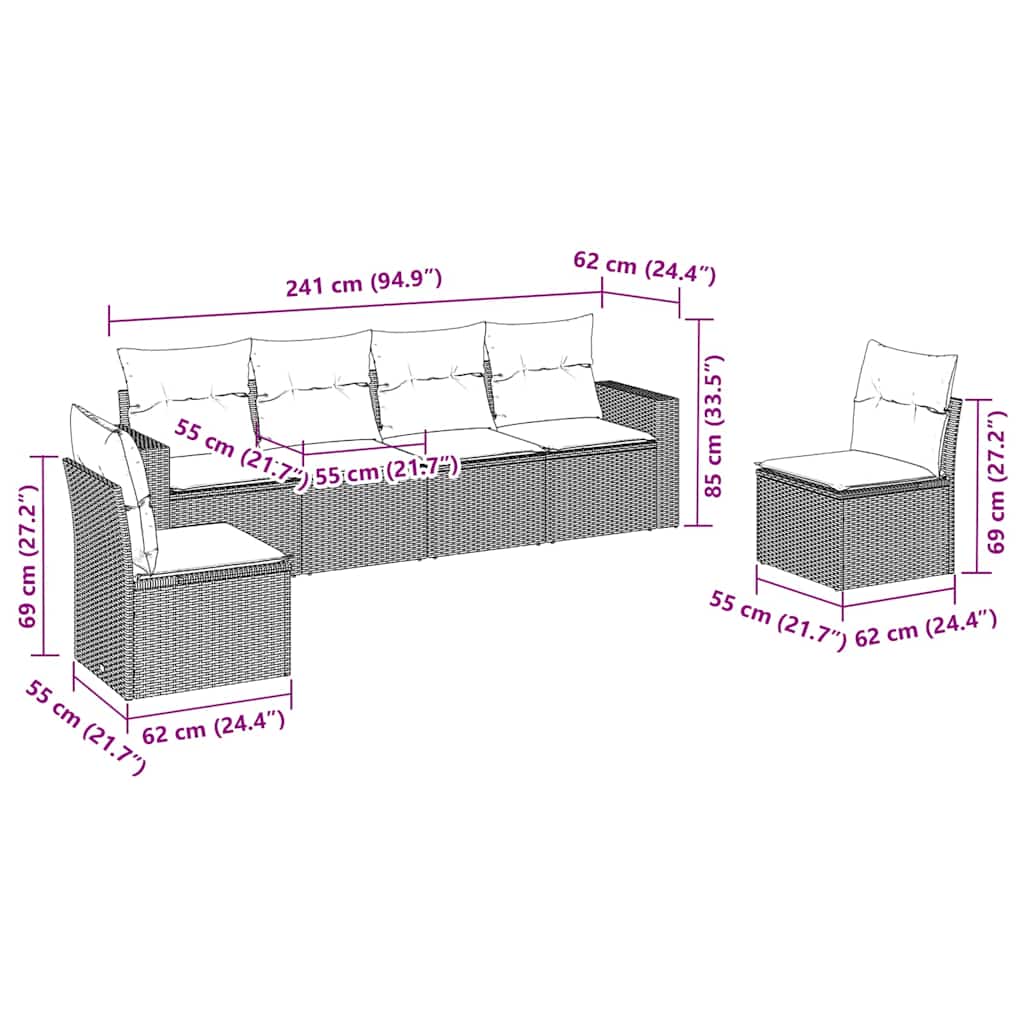 vidaXL Set mobilier de grădină cu perne, 6 piese, negru, poliratan