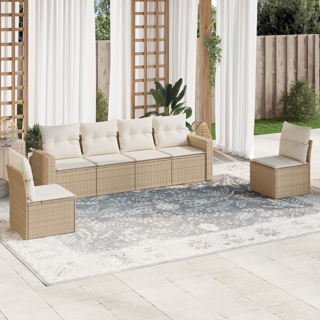 vidaXL Set canapele de grădină cu perne, 6 piese, bej, poliratan vidaXL Set canapele de grădină cu perne, 6 piese, bej, poliratan