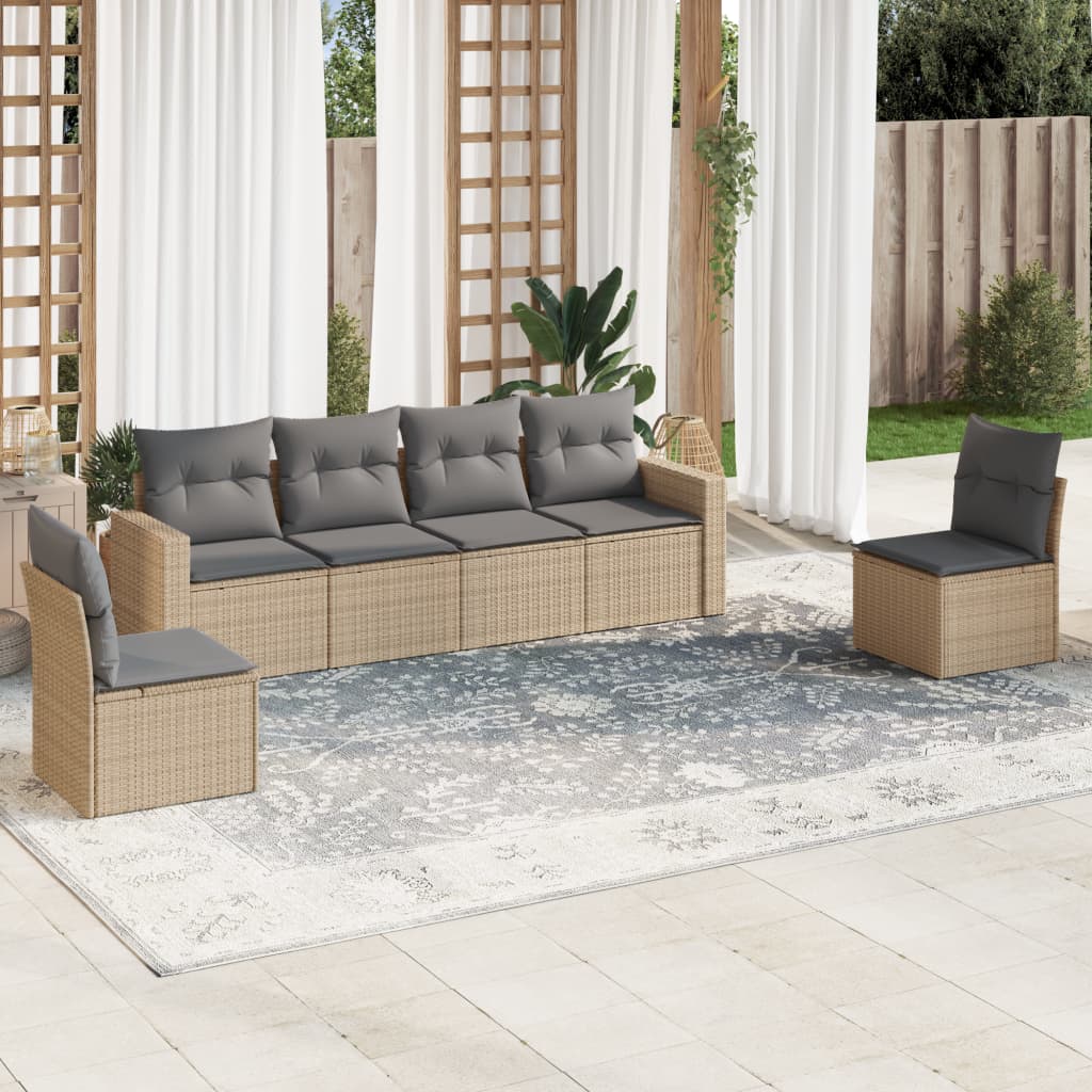 vidaXL Set canapele de grădină cu perne, 6 piese, bej, poliratan vidaXL Set canapele de grădină cu perne, 6 piese, bej, poliratan