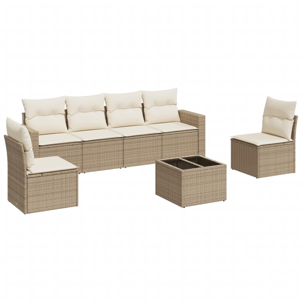 vidaXL Set canapele de grădină, 7 piese, cu perne, bej, poliratan vidaXL Set canapele de grădină, 7 piese, cu perne, bej, poliratan