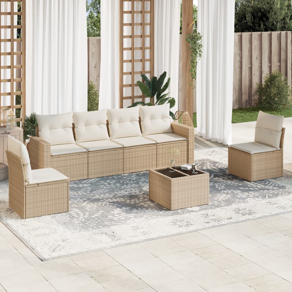 vidaXL Set canapele de grădină, 7 piese, cu perne, bej, poliratan vidaXL Set canapele de grădină, 7 piese, cu perne, bej, poliratan